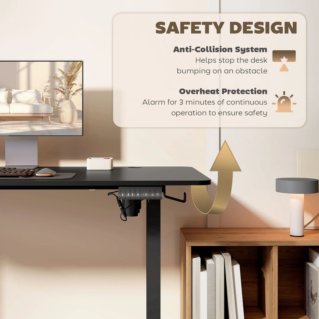 Vinsetto Biurko stojące, regulowane, komputerowe 140 cm x 70 cm x 116 cm, Czarne