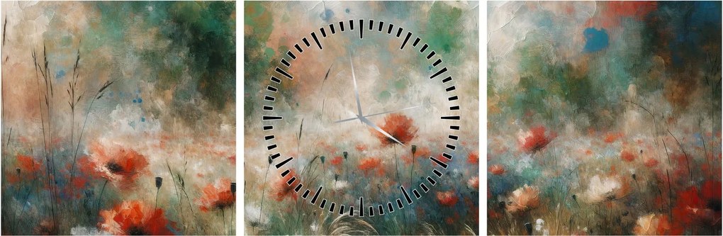 Obraz – Abstrakcja pola z makami (z zegarem) (90x30 cm)