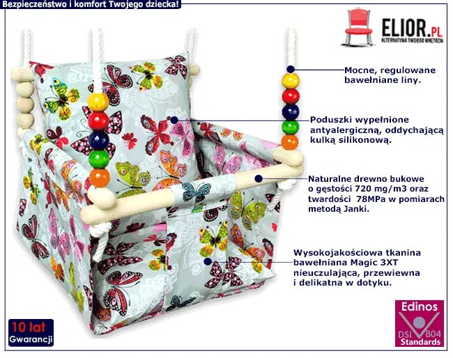 Huśtawka dla dzieci kubełkowa w motylki P0-P71