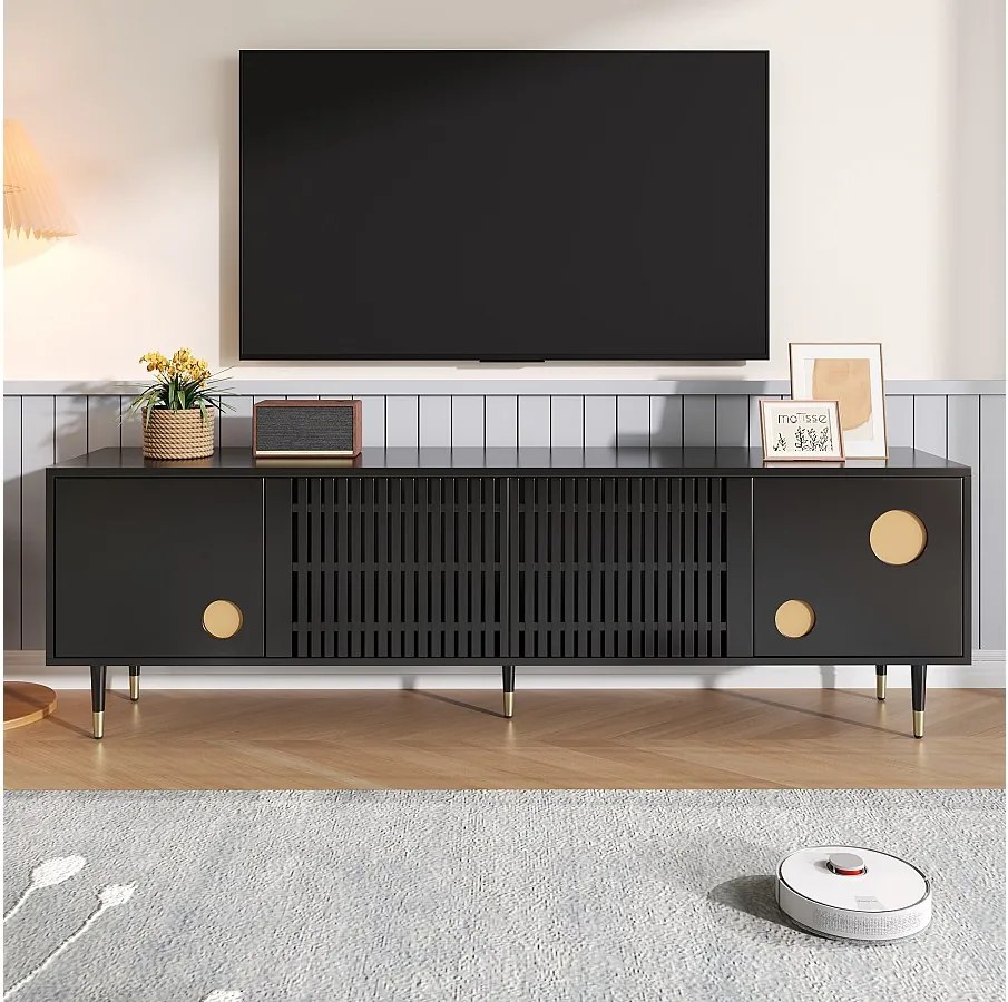 Czarna szafka RTV z 4 drzwiami i ukrytymi uchwytami – do salonu i biura