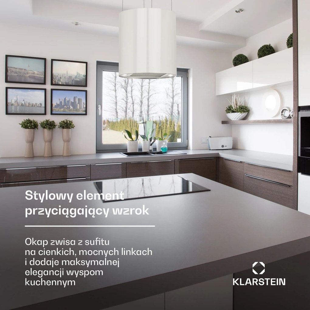 Klarstein Barett 35cm 521.8 m³/h Okap Wyspowy Biały