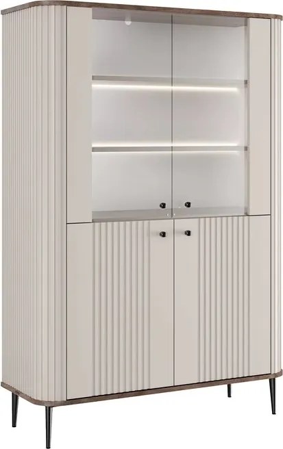 Witryna Vesper 103 cm czterodrzwiowa - kaszmir / orzech / czarne nogi