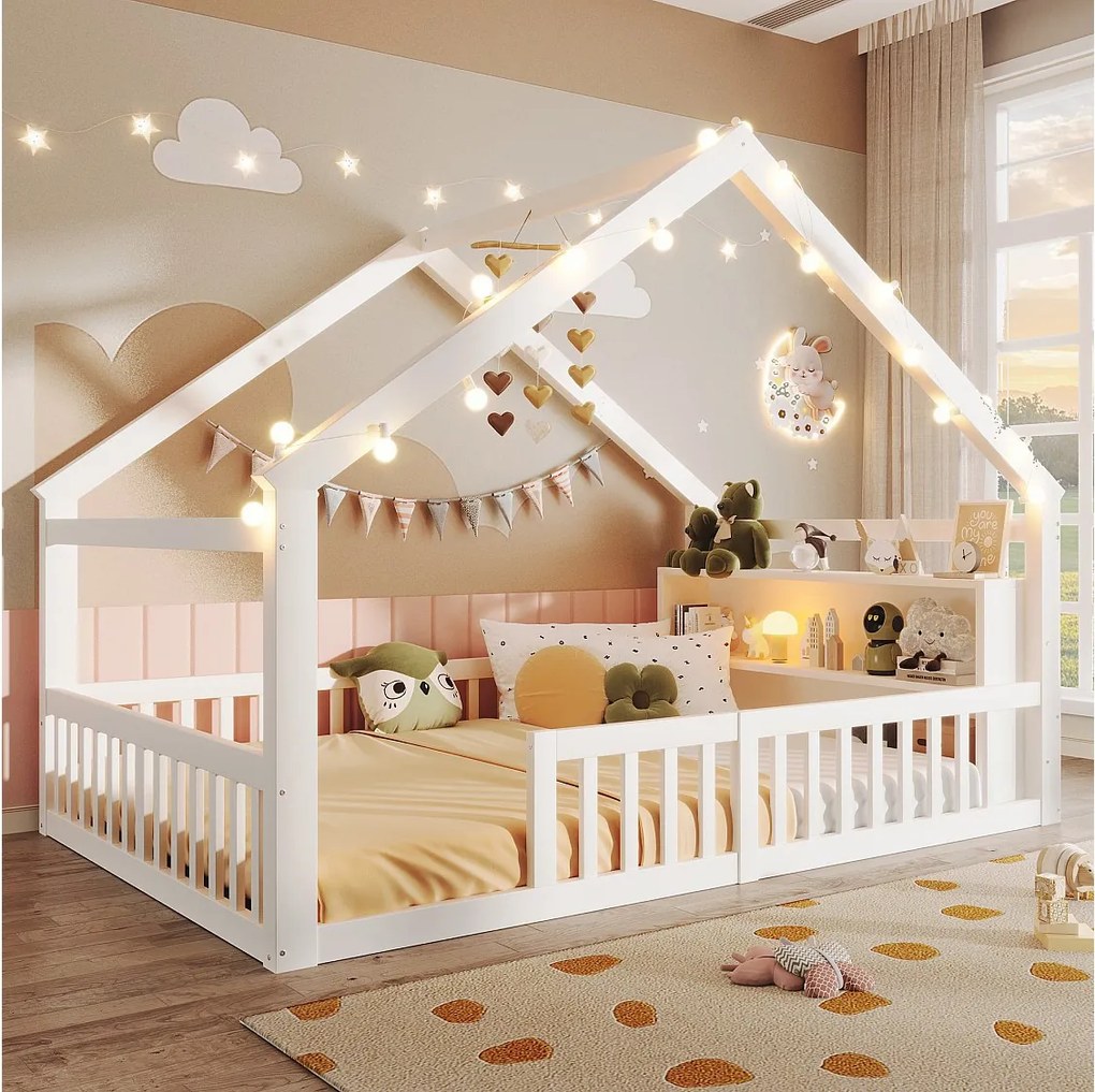 Łóżko dziecięce płaskie - 140 x 190 cm - z barierką - styl minimalistyczny - drewno - białe