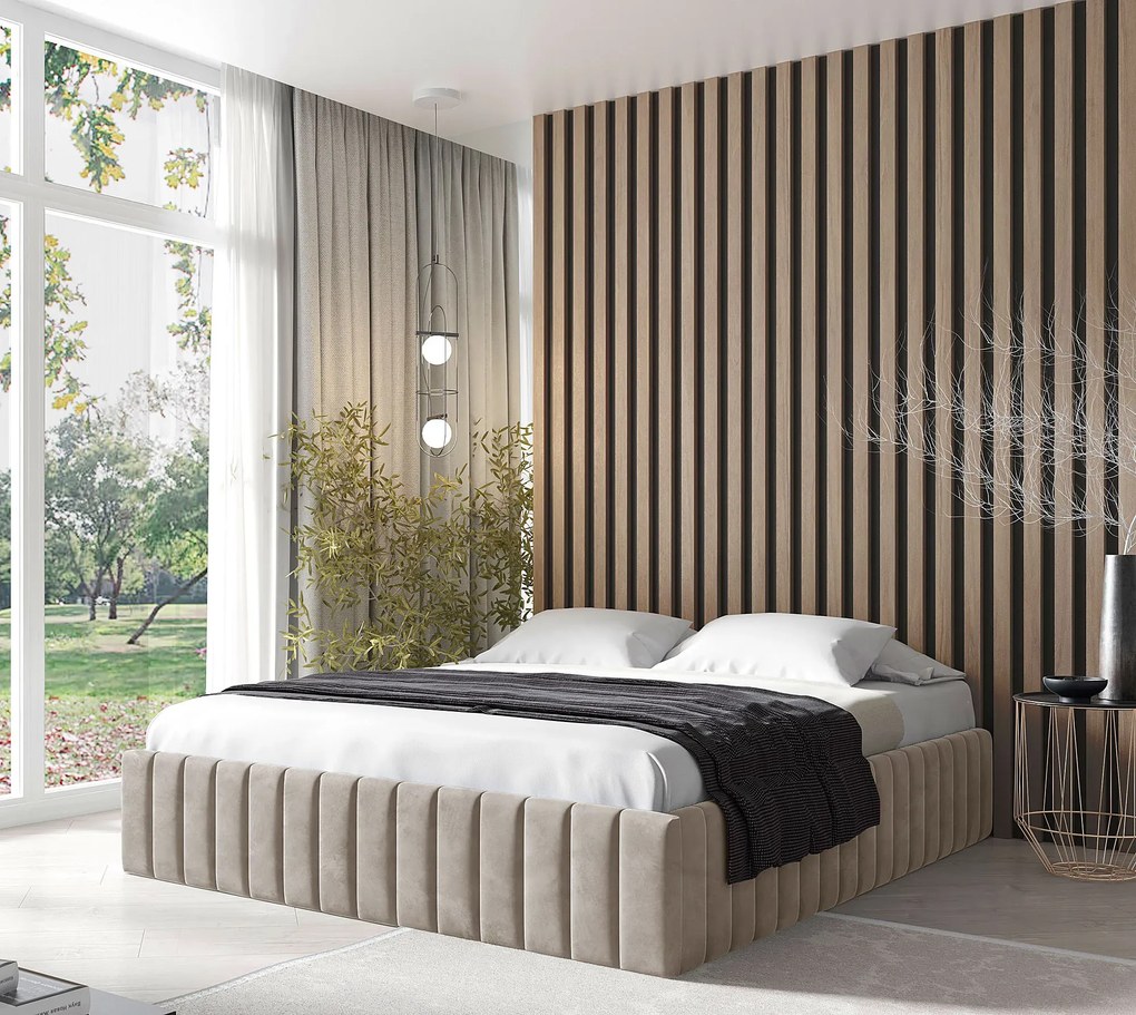 Beżowe nowoczesne łóżko tapicerowane z pojemnikiem 5 rozmiarów B3-G47