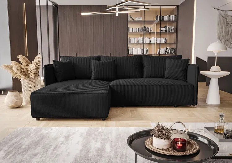 Czarna rozkładana nowoczesna sofa narożna M6-D12