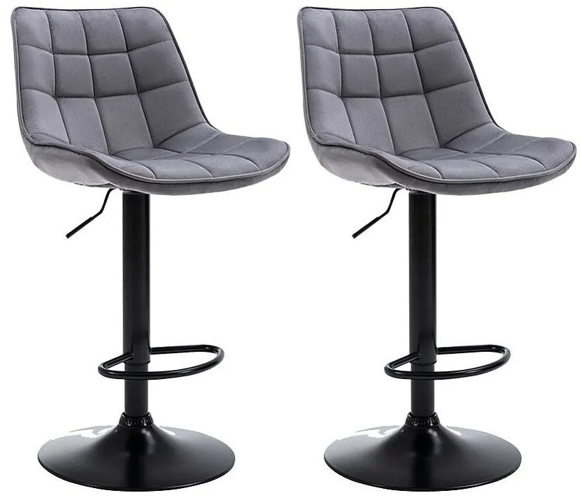Zestaw 2 stołków barowych - Welur i metal - Regulowana wysokość - Szary - LIMA II