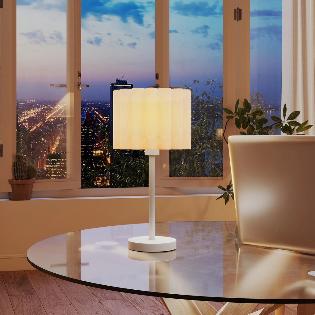 HOMCOM Lampa biurkowa w stylu retro, Lampa nocna, Plastikowy klosz, Przełącznik, Biała