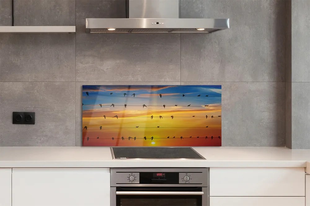 Panel Szklany Ptaki na Drutach o Zmierzchu