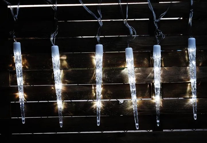 Świąteczne lampki - sople, zimna biel, 8 funkcji