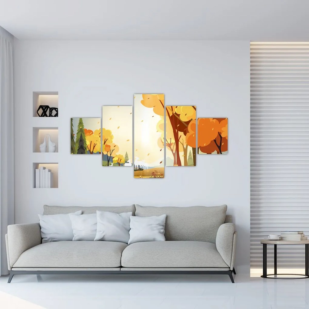 Obraz - Jesienny krajobraz, ilustracja (125x70 cm)