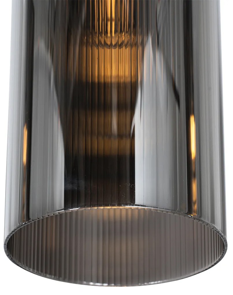 Lampa wisząca w stylu art deco czarna z przydymionym szkłem 4-punktowa - Laura ArtDeco Oswietlenie wewnetrzne