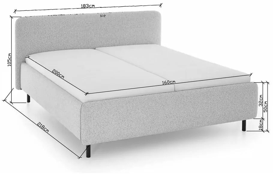 Jasnoszare tapicerowane łóżko dwuosobowe ze schowkiem ze stelażem 160x200 cm Primo – Meise Möbel