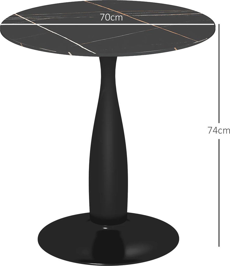 HOMCOM Okrągły Stół Jadalniany, Stal Malowana Proszkowo, MDF z Powłoką Melaminową, Antypoślizgowe Stopy, 70 x 74 cm, Czarny
