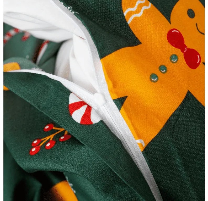 PrzytulneMieszkanie.pl PrzytulneMieszkanie.pl Prześcieradła z mikrofibry SNOWMAN AND GINGERBREAD w kolorze zielonym Rozmiar pościeli: 70 x 90 cm | 140 x 200 cm