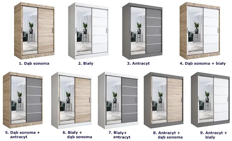 Szafa z frontami przesuwnymi biel + antracyt 150 cm S7-E28