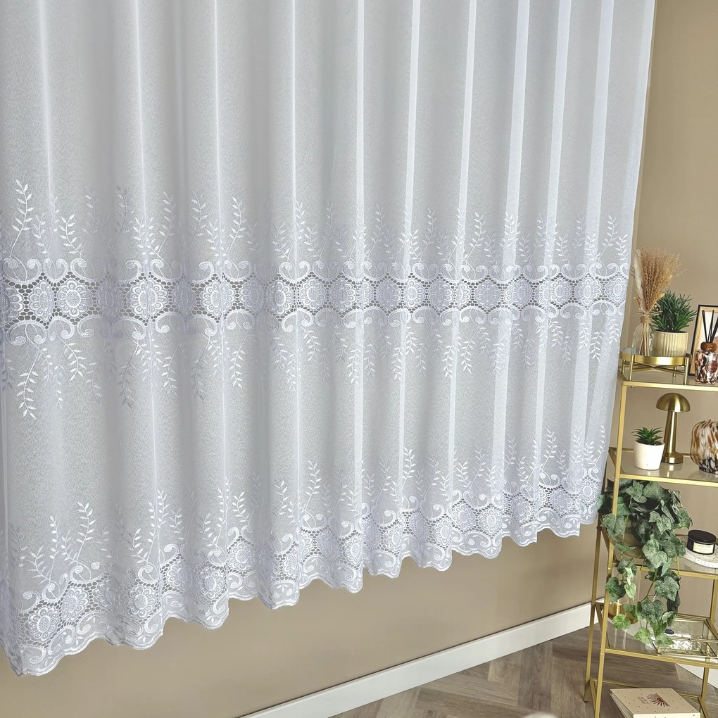 Firana haftowana Ananas wzorzysta biała dekoracyjna - wys. 180 cm