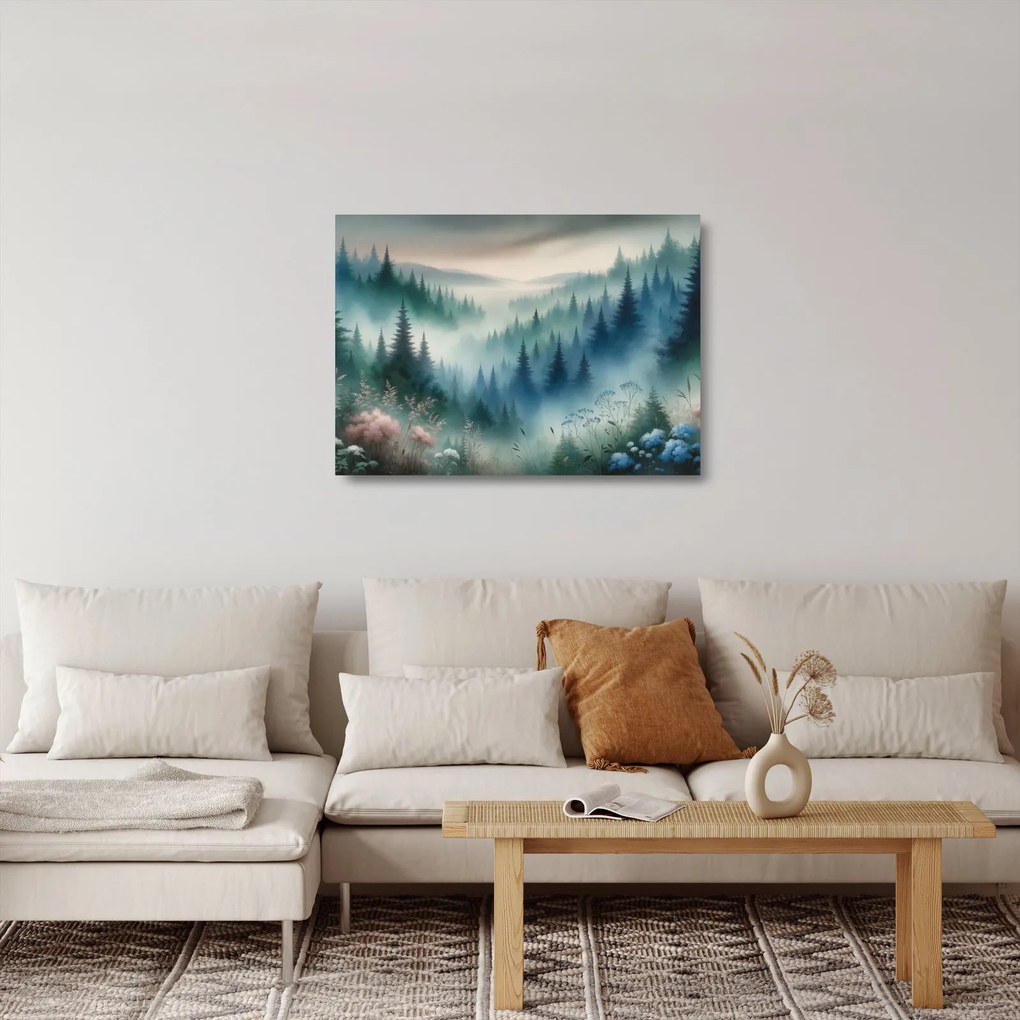 Obraz na szkle - Leśny krajObraz na szkle z mgłą (70x50 cm)