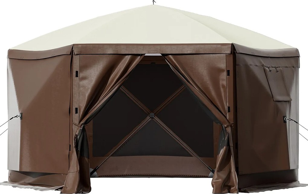 Namiot SucceBuy Gazebo Garden Tent, 305 x 305 Cm, 6-Stronny Rozkładany Namiot Kempingowy z Oknami, Torbą Transportową i Kołkami do Mocowania na Ziemi