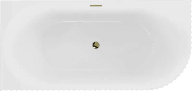 Mexen Gia wanna wolnostojąca narożna ryflowana lewa 170 x 80 cm, biała połysk, przelew złoty - 52701708000L-50