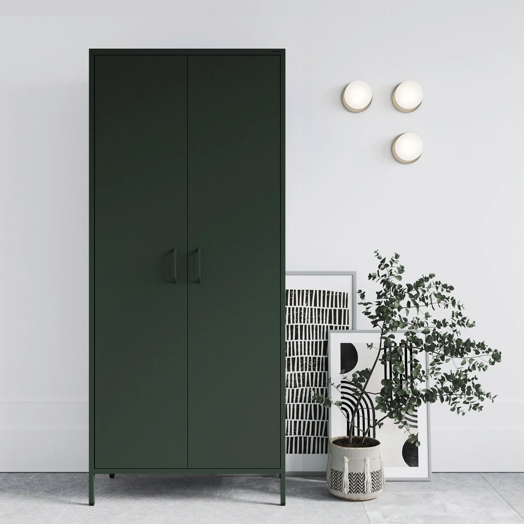 Szafa na ubrania metalowa loftowa butelkowa zieleń: Modern FLAVIO, 800 x 1850 x 450 mm