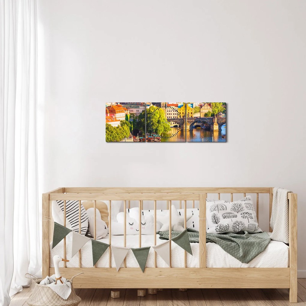 Obraz - Praga (z zegarem) (90x30 cm)