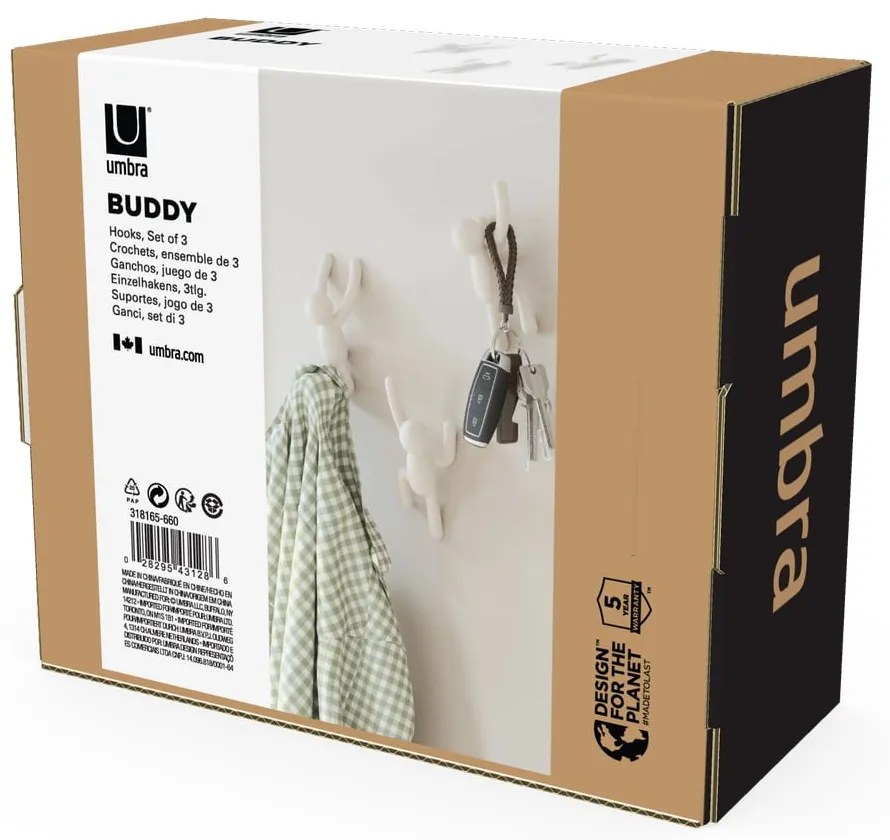 Ścienne plastikowe haczyki zestaw 3 szt. Buddy – Umbra