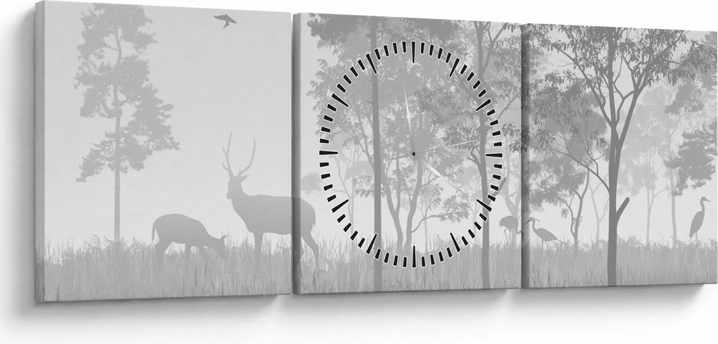 Obraz - Łąka z jeleniami (z zegarem) (90x30 cm)