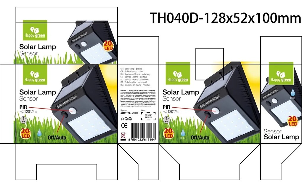 Happy Green Lampa solarna Sensor 20 LED, 4,9 x12,5  x 9,6 cm