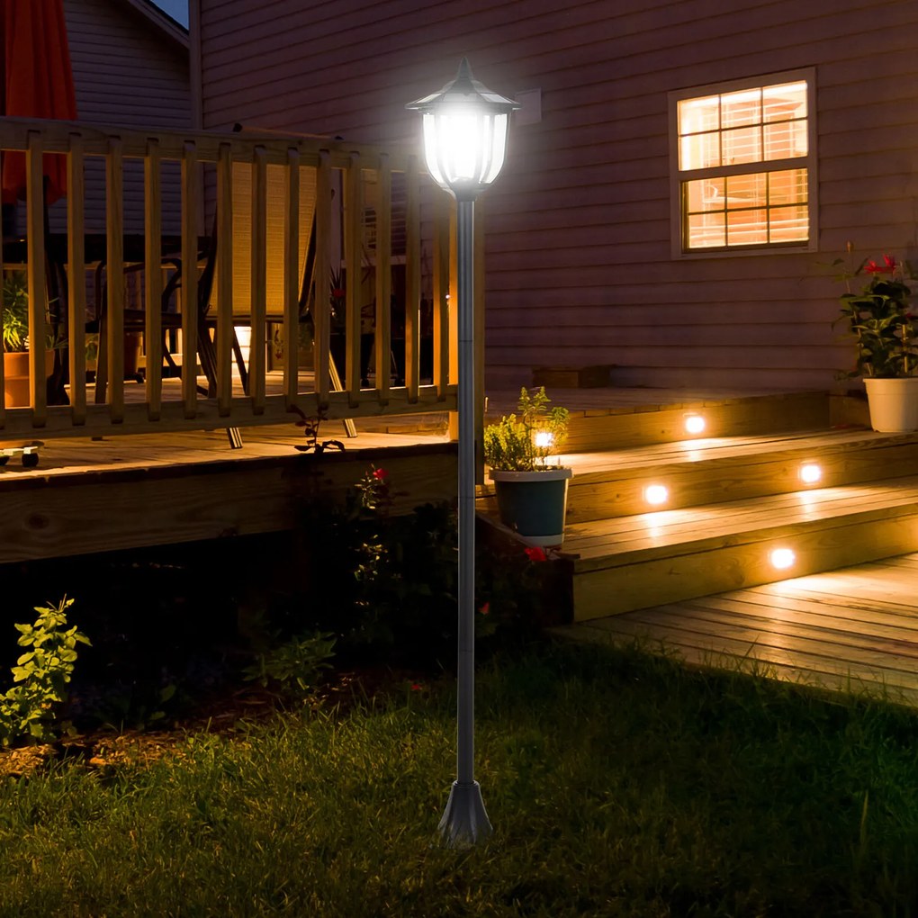 Outsunny lampa ogrodowa LED solarna latarnia ogrodowa czarna stal nierdzewna wysoka 30 60 lumenów | Aosom PL