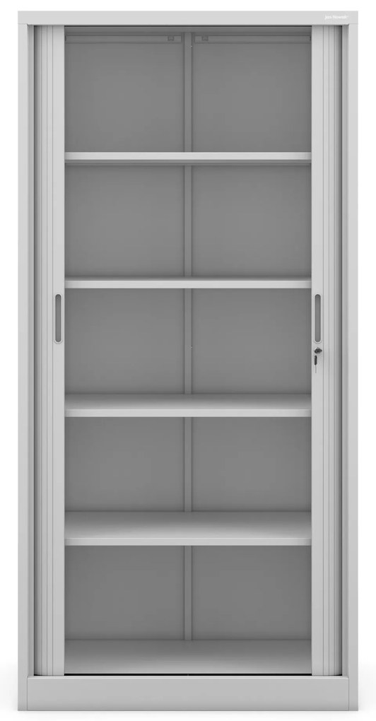 Metalowa szafa biurowa na akta z roletą DAMIAN, 900 x 1850 x 450 mm, szara