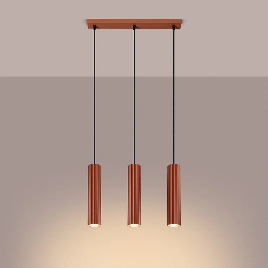 Lampa wisząca minimalistyczny Gloow, aluminium - 3 źródło światła 3000K - L.45 x H.98 cm - ochra czerwona
