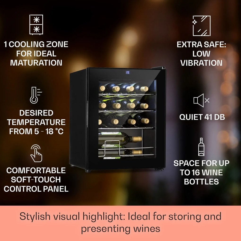 Klarstein Shiraz 43cm 16 Butelek Winiarka Wolnostojąca Czarny