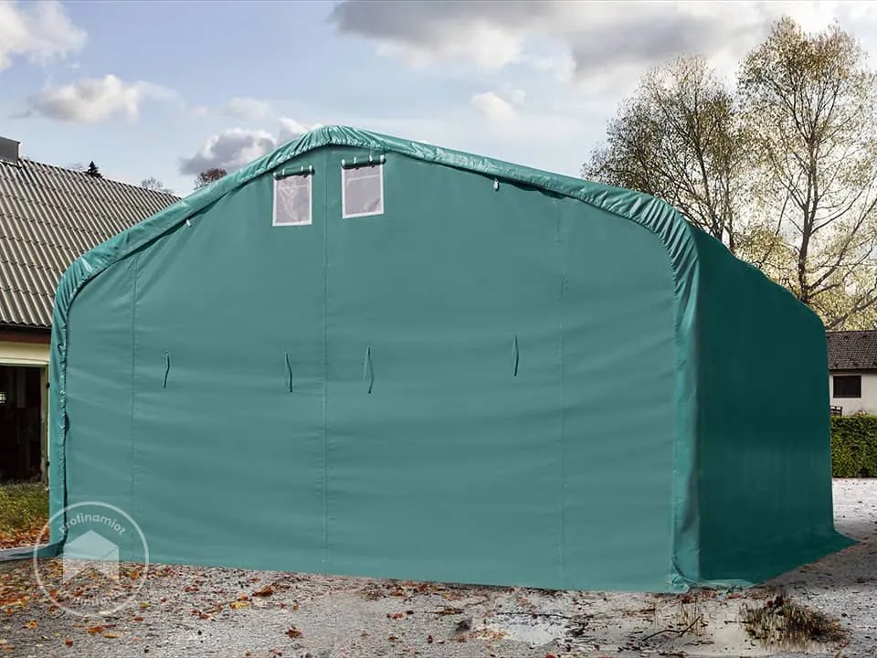 TOOLPORT 6x6m Namiot garażowy - 2,6 m wysokość ścian bocznych z 4,1x2,9m brama, PRIMEtex 2300, ciemnozielony, ze statyką (podłoże gruntowe) - (99435)