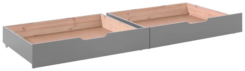 Szare piętrowe łóżko dziecięce z litego drewna sosnowego ze schowkiem 90x200 cm PINO – Vipack