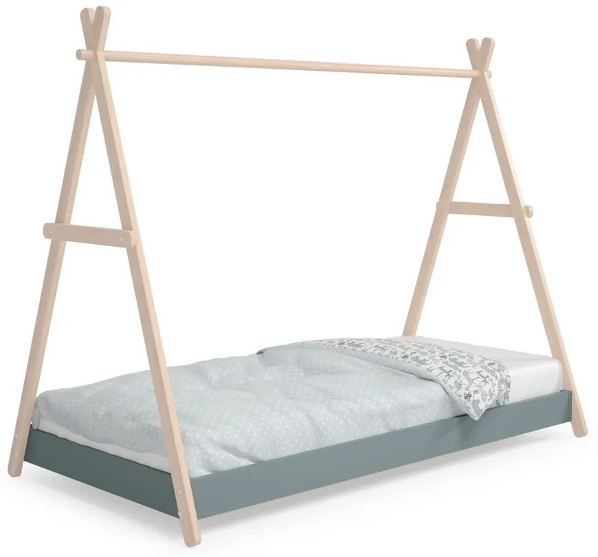 Łóżko dziecięce z litego drewna sosnowego w kształcie domku ze stelażem 90x200 cm w naturalnym kolorze/szarozielone Trufa – Marckeric