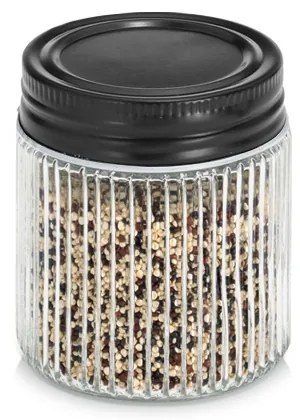 Słoik z metalową pokrywką KITCHEN ESSENTIALS, ryflowane szkło