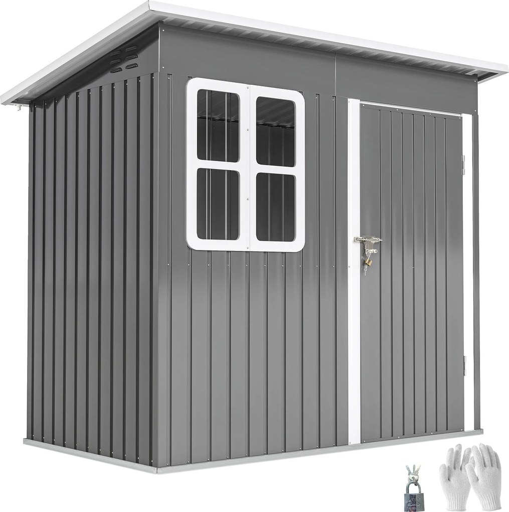 Outsunny Domek Ogrodowy ze Stalową Konstrukcją, z Oknem i Zamkiem, do Ogrodu i Tarasu, 221Dł x 133Szer x 190Wys cm, Szary