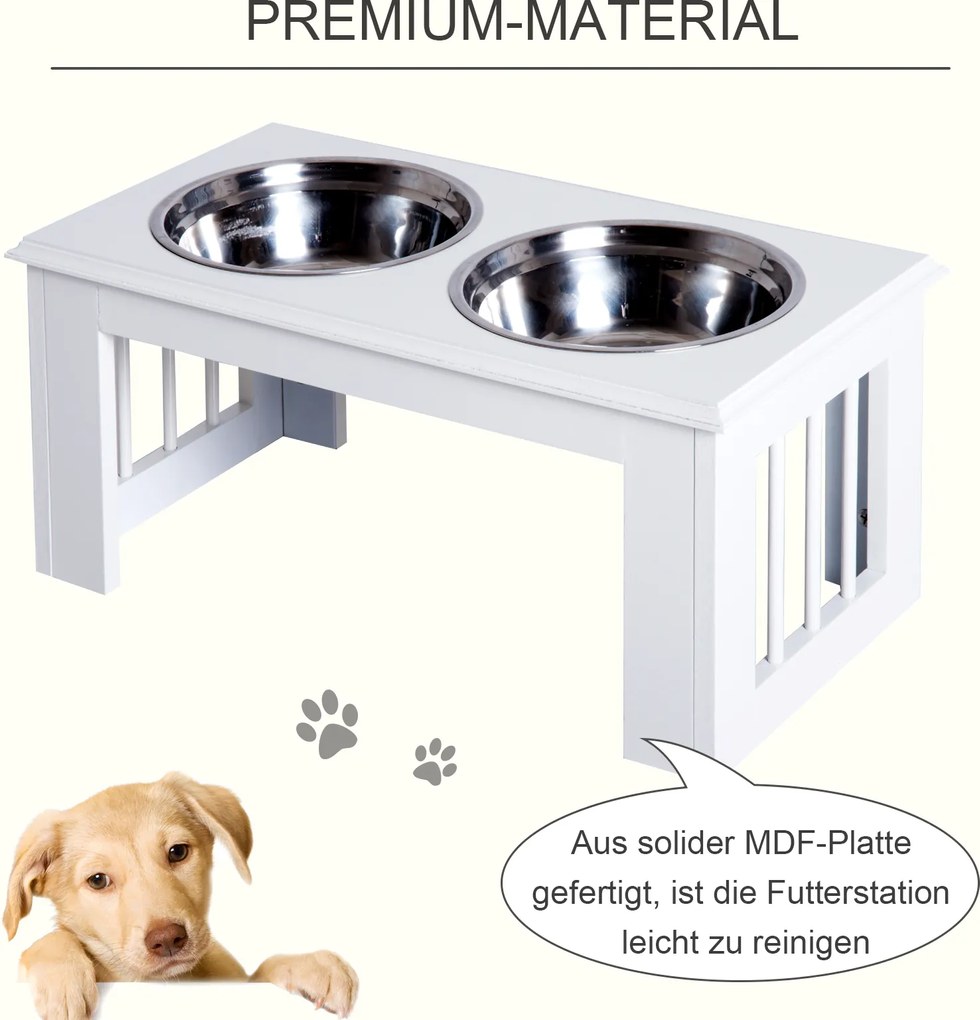 PawHut Miski Podwyższone dla Zwierząt 2 Miski Stal Szlachetna Biały dla Psów i Kotów | Aosom PL