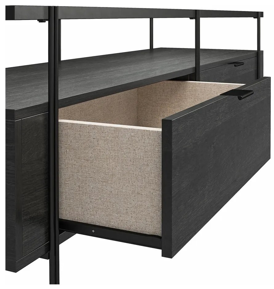Czarna szafka pod TV w dekorze dębu 140x50 cm Wainwright – Queer Eye