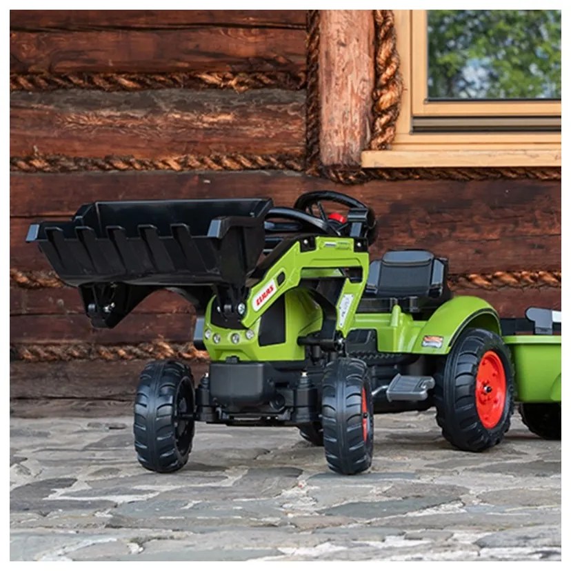 Falk traktor claas z przyczepą i łyżką na pedały