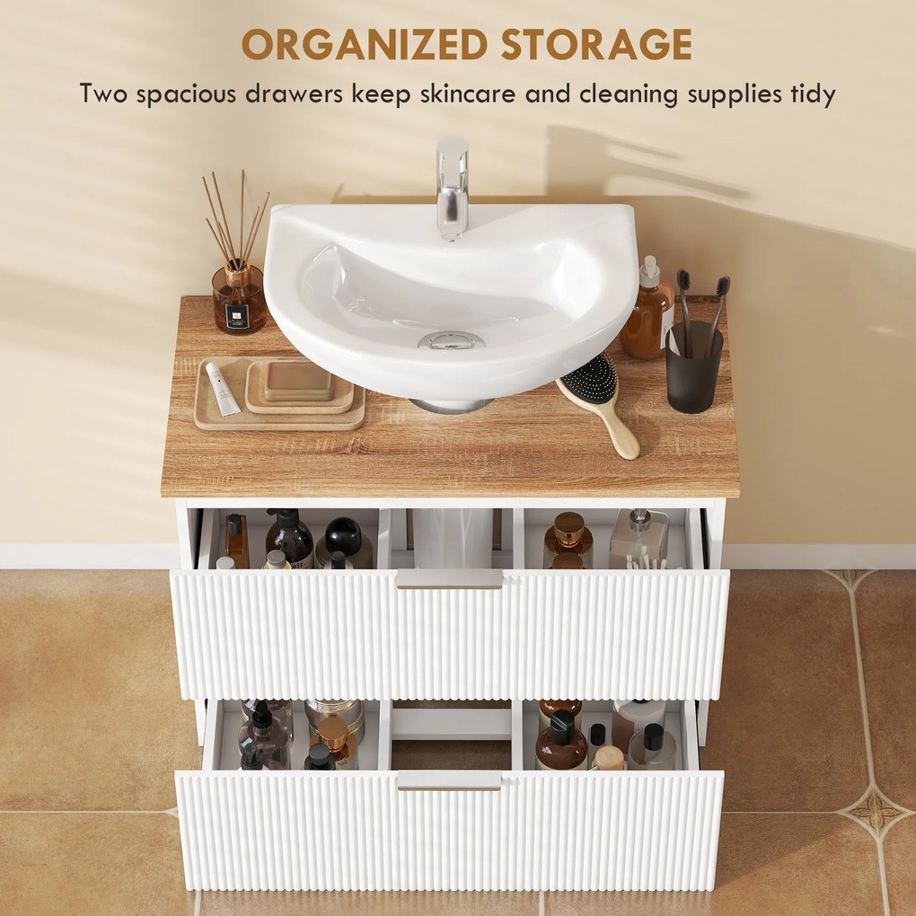 HOMCOM Szafka łazienkowa, 80 cm szafka z dwiema dużymi szufladami do umywalek z cokołem lub bez, Biała | Aosom PL