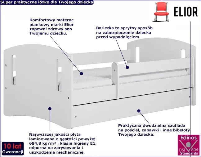 Łóżko dla dziecka z szufladą Pinokio 3X 80x160 - białe