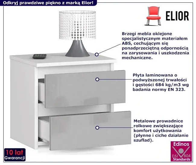 Szafka nocna z szufladami biały + metalik połysk K5-L17