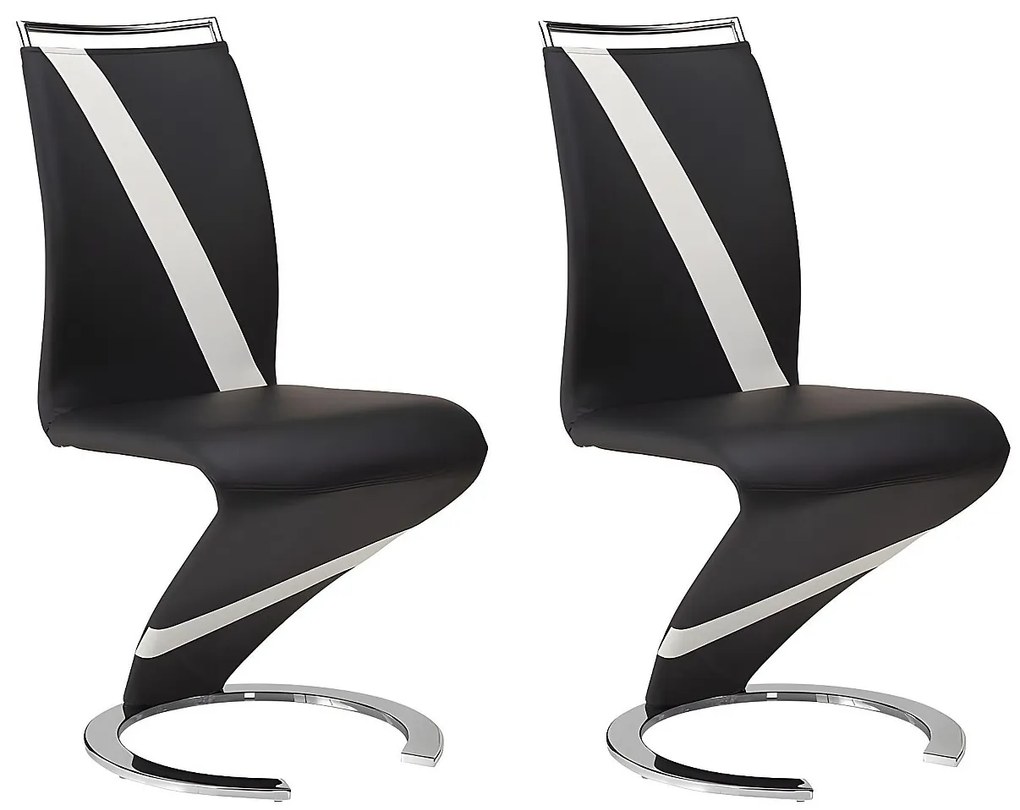 Komplet 2 krzeseł TWIZY - Materiał skóropodobny czarny + biały