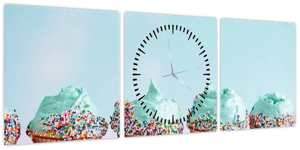 Obraz cupcakes (z zegarem) (90x30 cm)