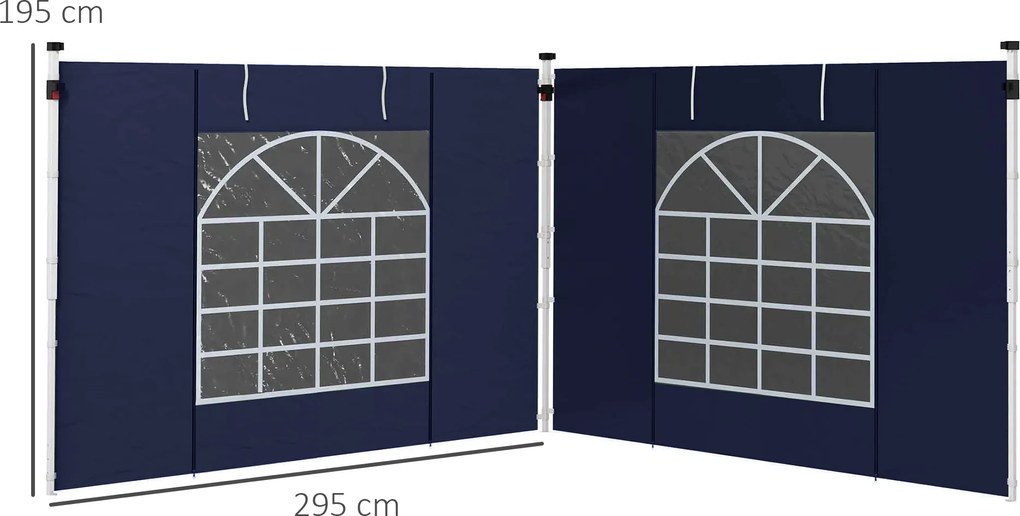 Outsunny Zasłony Pawilonu, 2 Sztuki, Do Pawilonów Ogrodowych 3x6m lub 3x3m, Z Oknami i Drzwiami, Niebieski