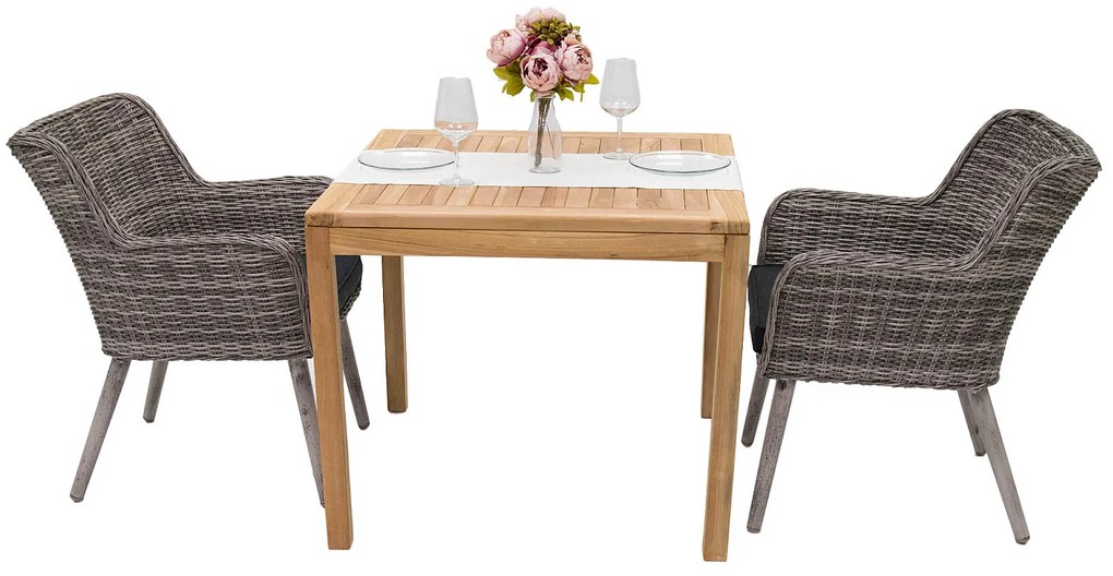 Zestaw ogrodowy teak VICTORIA QUATRO 1+2 (szary)