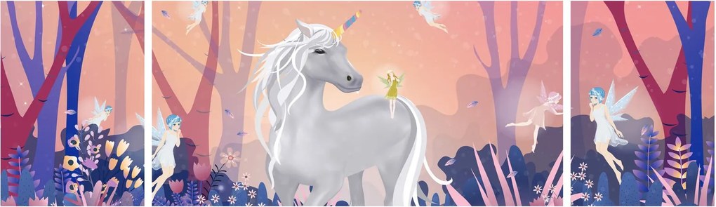 Obraz - Jednorożec w magicznym lesie (170x50 cm)