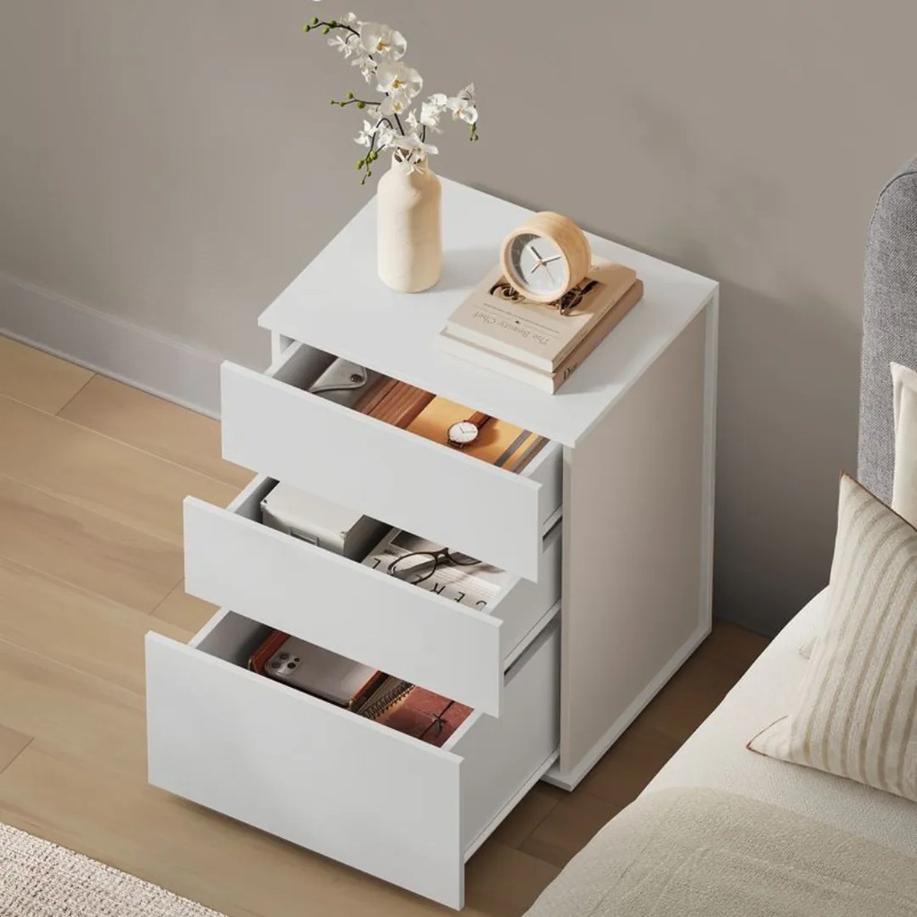 Szafka nocna RAMONA, 58x35x45 cm, matowa biel/beż Vasagle