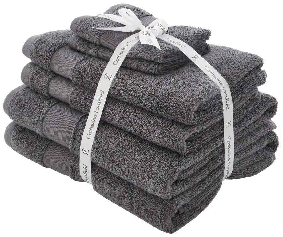 Ciemnoszare bawełniane ręczniki frotte zestaw 6 szt. Anti-Bacterial – Catherine Lansfield